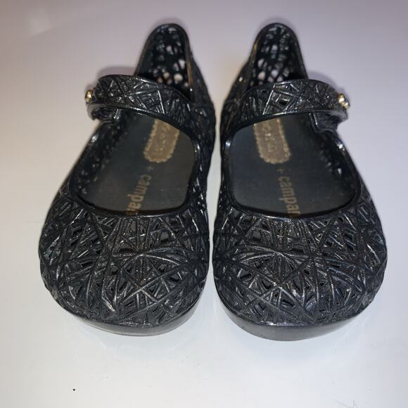 Mini Melissa Campana Zig Zag Size 5 C Black Gold Glitter Mary Jane Shoes - Picture 1 of 5